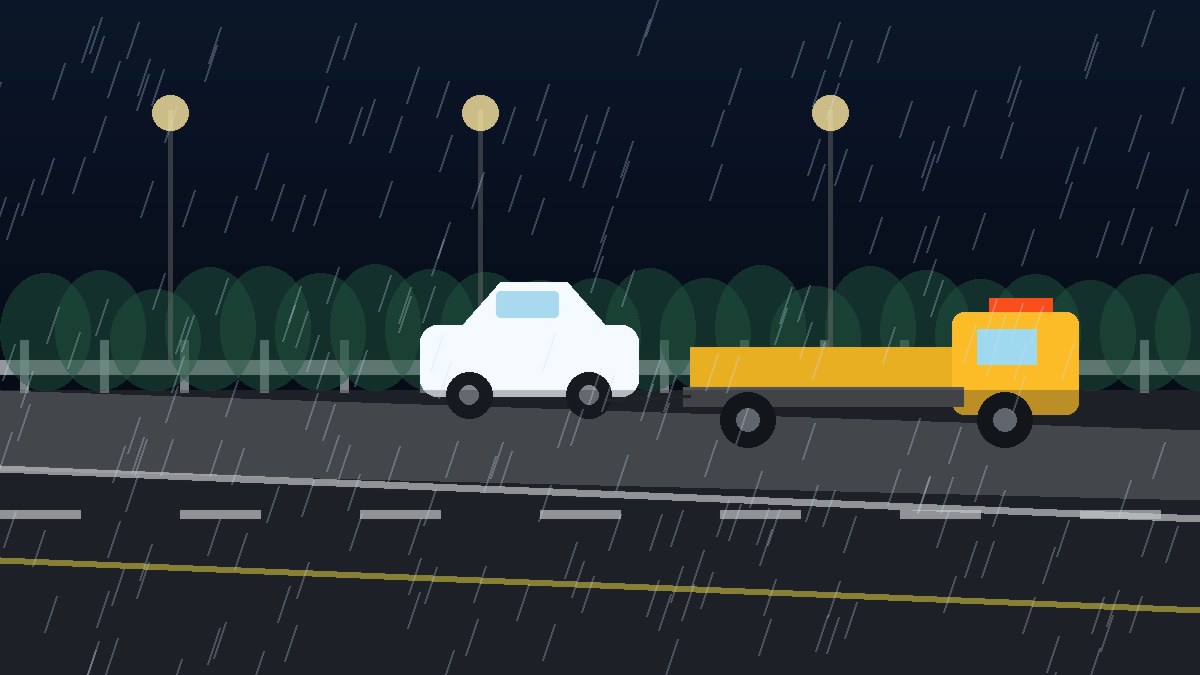 黄冈暴雨夜拖车救援现场图